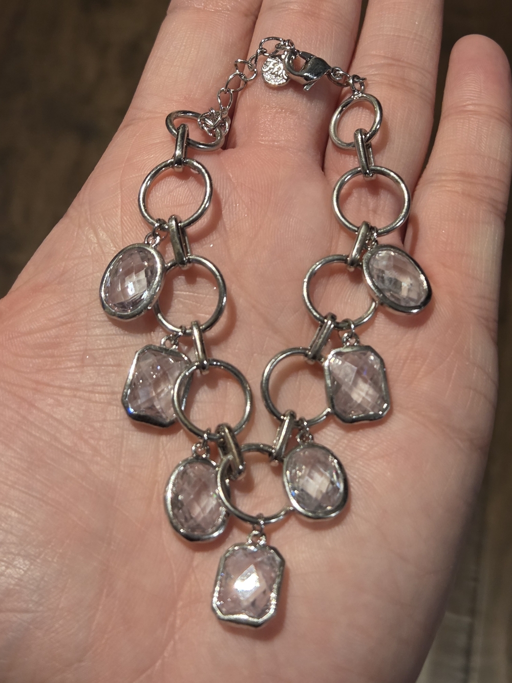 Silver-Tone Clear Crystal Link Bracelet